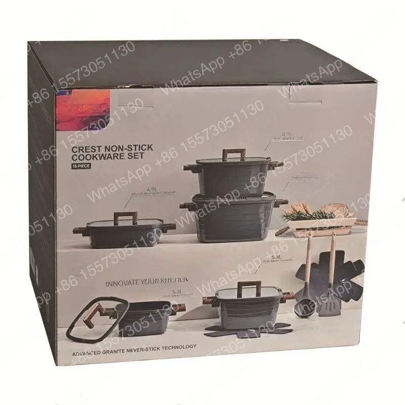 Diecasting square soup pot foreign trade hot-selling set 15-piece set, bottom covering non-stick electromagnetic heat conduction