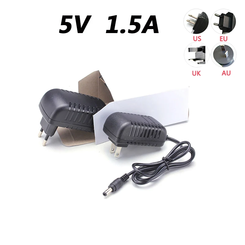 AC Power Adapter DC L-type Orifice 5V 1.5A  Transformer Charger DC5V1500mA 3.5*1.35mm Eu Us Au Uk Plug