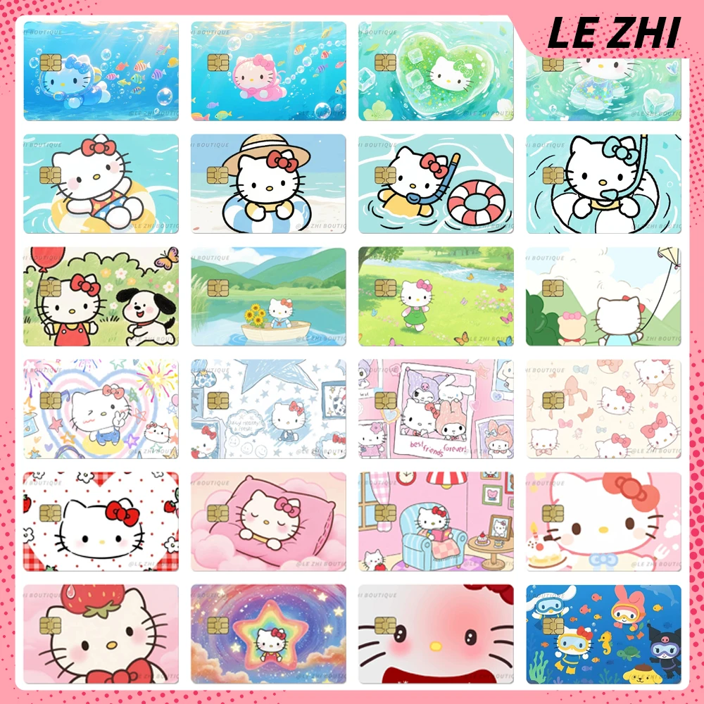 

Cartoon Anime Sanrio Hello Kitty Diy Credit Card Protective Stickers Pvc Waterproof Shining Rainbow Love Stars Film Skin Cover