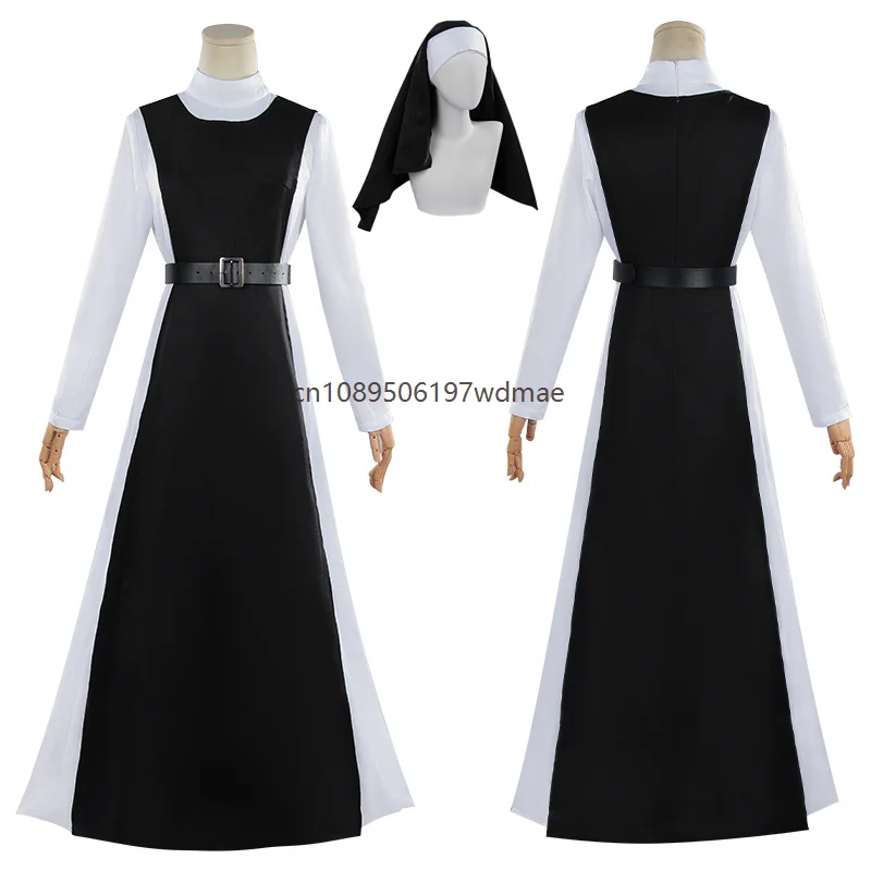 

Adult Nun Cosplay Costume Set Black White Religious Our Lady Outfits With Belt For Party Masquerade Role Play