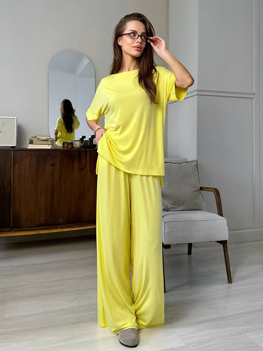 

Marthaqiqi свободная женская ночная рубашка, костюм из 2 предметов, ночные рубашки с короткими рукавами, одежда для сна с круглым вырезом, брюки, повседневный осенний женский пижамный комплект