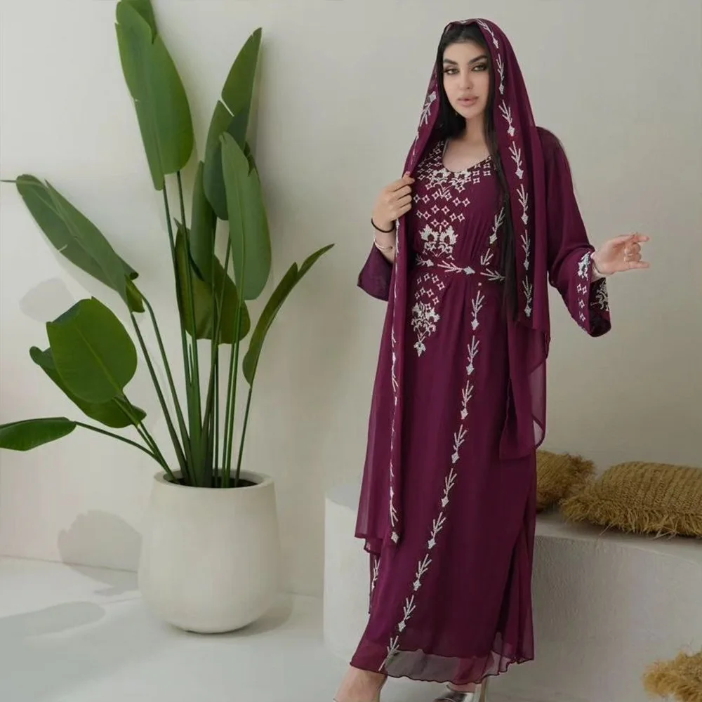 Ramadan Muslim Dresses for Women Jalabiya Sashes Morocco Eid Dubai Abayas Headscarf Kaftan Islam Vestidos Modest Long Robe