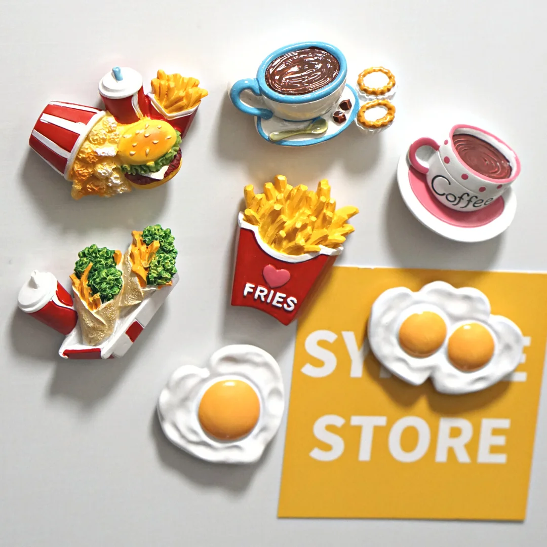 

Food Magnets for Fridge Burger Chips Chicken Simulation Kitchen Magnetic Accessories Creative Photo Stickers Home Decorations