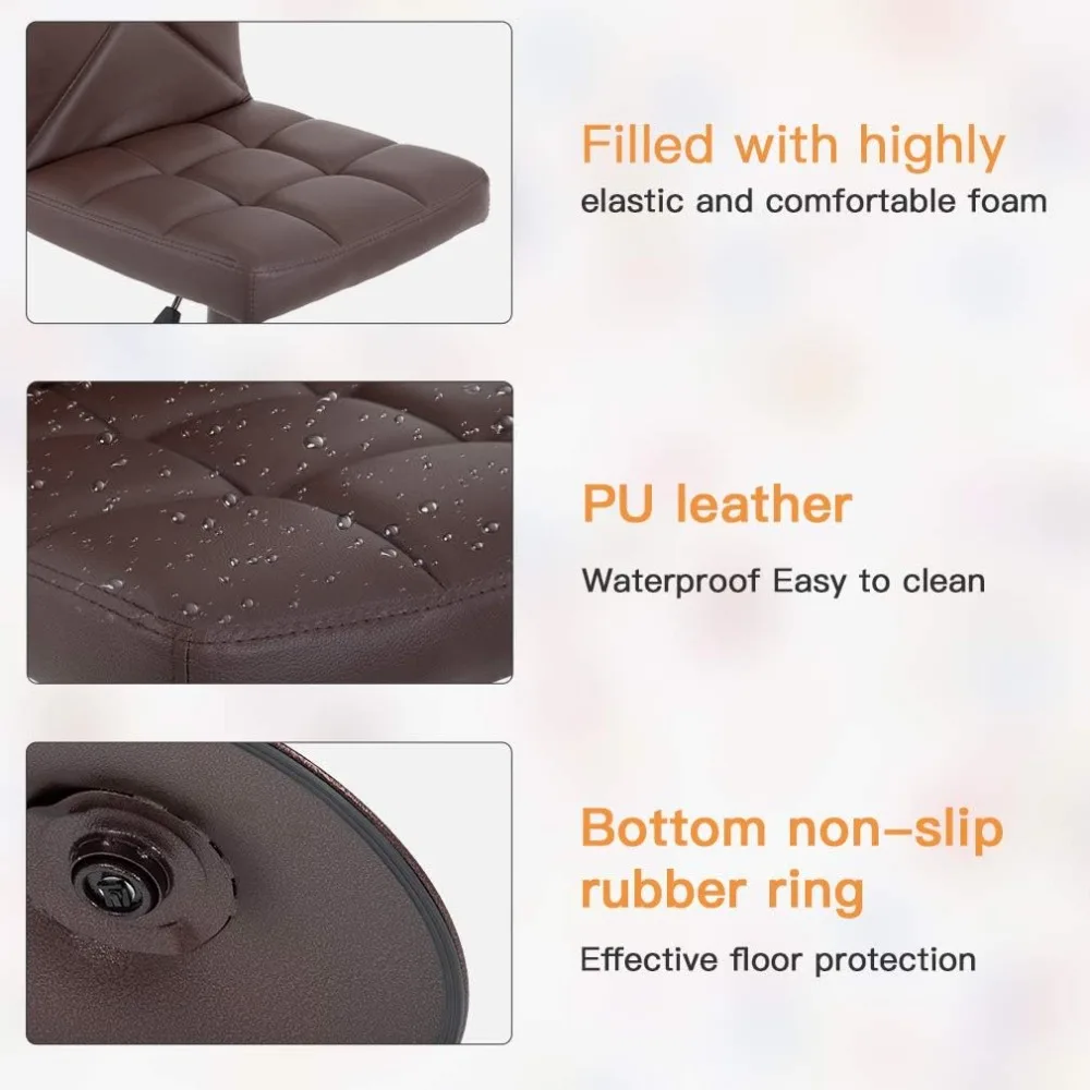 Paquete de 2 taburetes de bar giratorios, sillas de mostrador de cocina de altura ajustable de cuero PU para el hogar y el restaurante