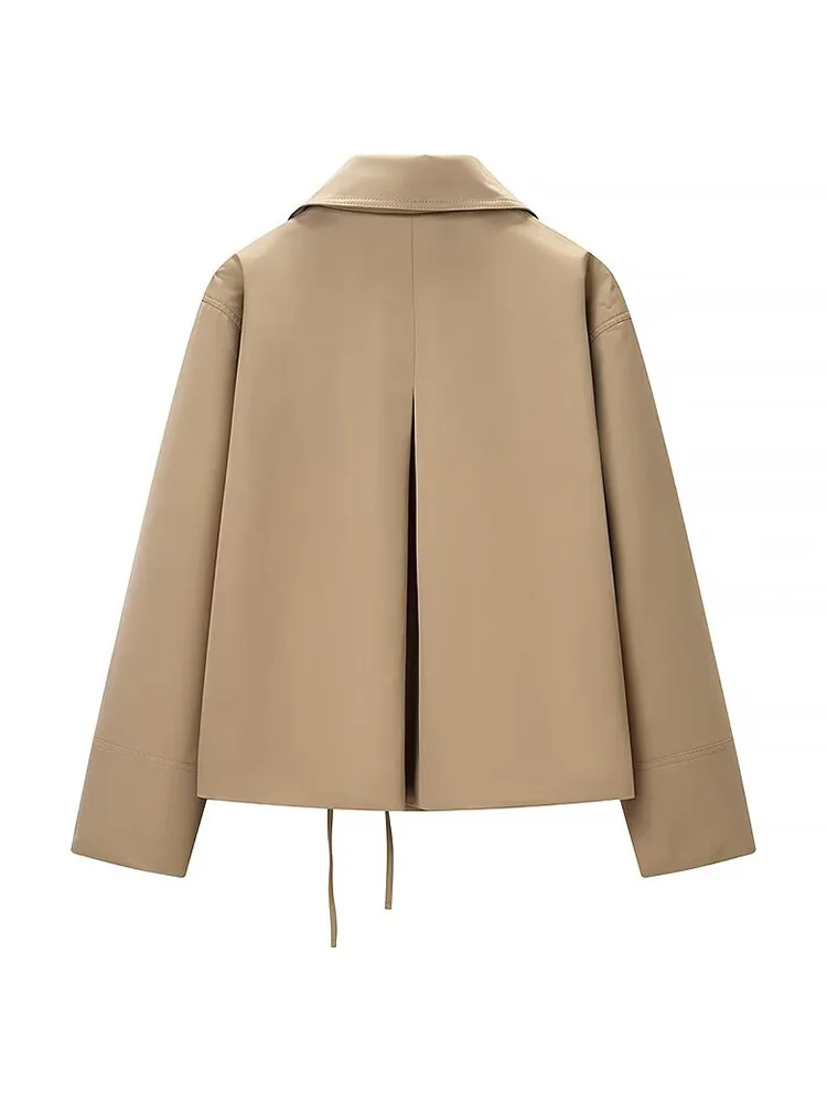 

HH Woman Elegant Turn-down Collar Long Sleeves Winter Pocket Bow Lace-up Decoration Jackets Female Casual Solid Short Coat