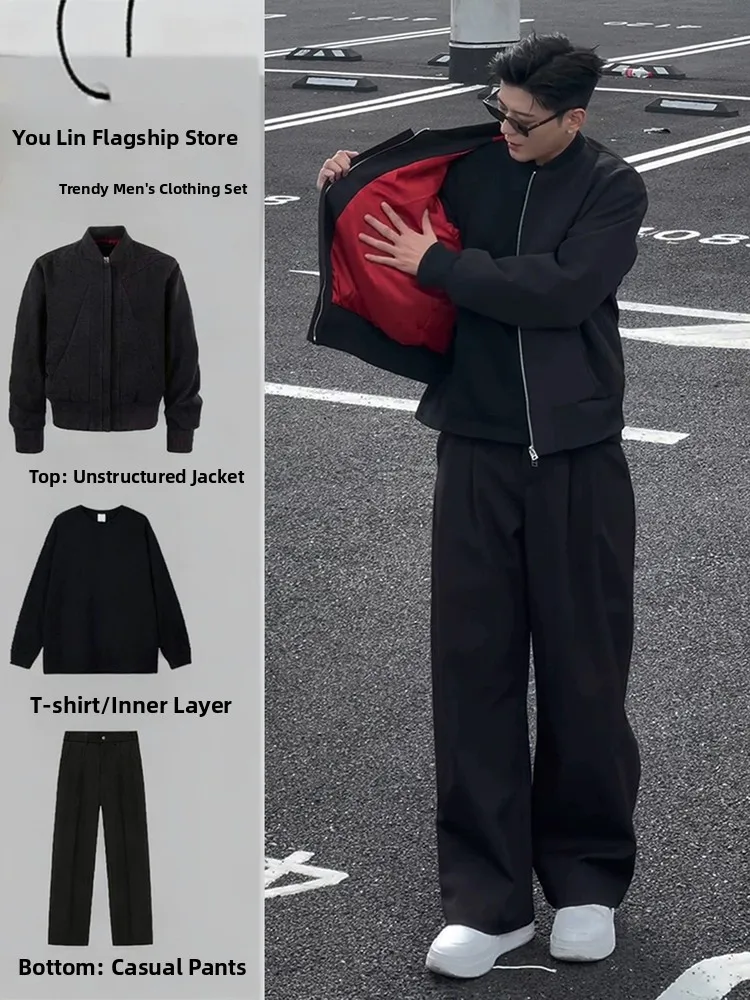 

Комплект для мальчиков в стиле американской уличной моды: красная куртка и бейсбольный костюм (комбинация)