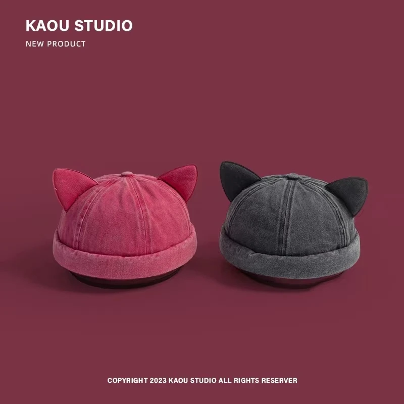 Sweet Cute Cat Ears Landlord Hat Female Ins Personality Niche Washed Old Melon Fur Hat Tide Spring Summer No Brim Men Hat