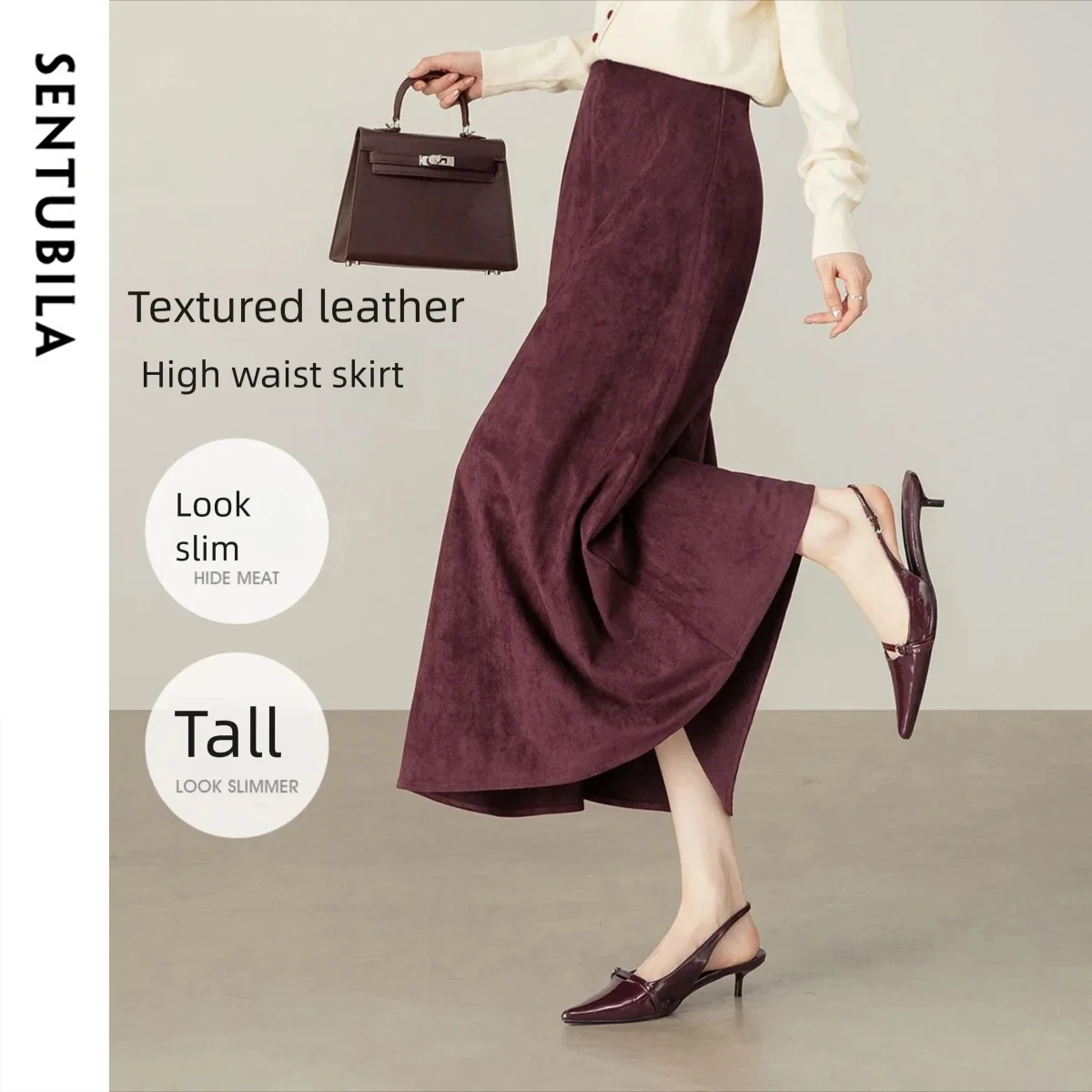 

SENTUBILA Women's A-Line Skirt 2025 Autumn Elastic High Waist Velvet Skirt Office Casual Commuter Women's Clothing W54QA4001
