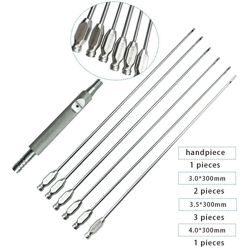 Liposuction Handpiece Suction Handle with 6pcs Cannulas 3.5mm for Leg Arms Liposuction Fat Remove Needles