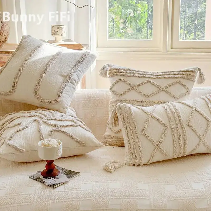 

Богемные марокканские чехлы для подушек с тафтингом, роскошные полосатые геометрические декоративные наволочки для дивана, кровати, декора гостиной