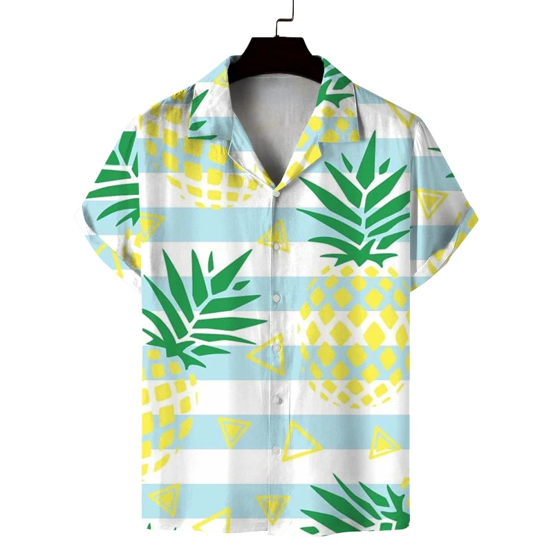 

Men's summer Cuban collar short-sleeved shirt Summer pineapple fresh pineapple men's shirt comfortable breathable versatile