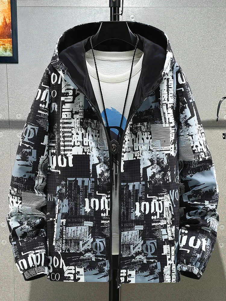 

Men's Camouflage Hooded Jaet Double-Sided Wear plus Size Korean Sle Trendy Spring Autumn Casual Print Polyester Fabric