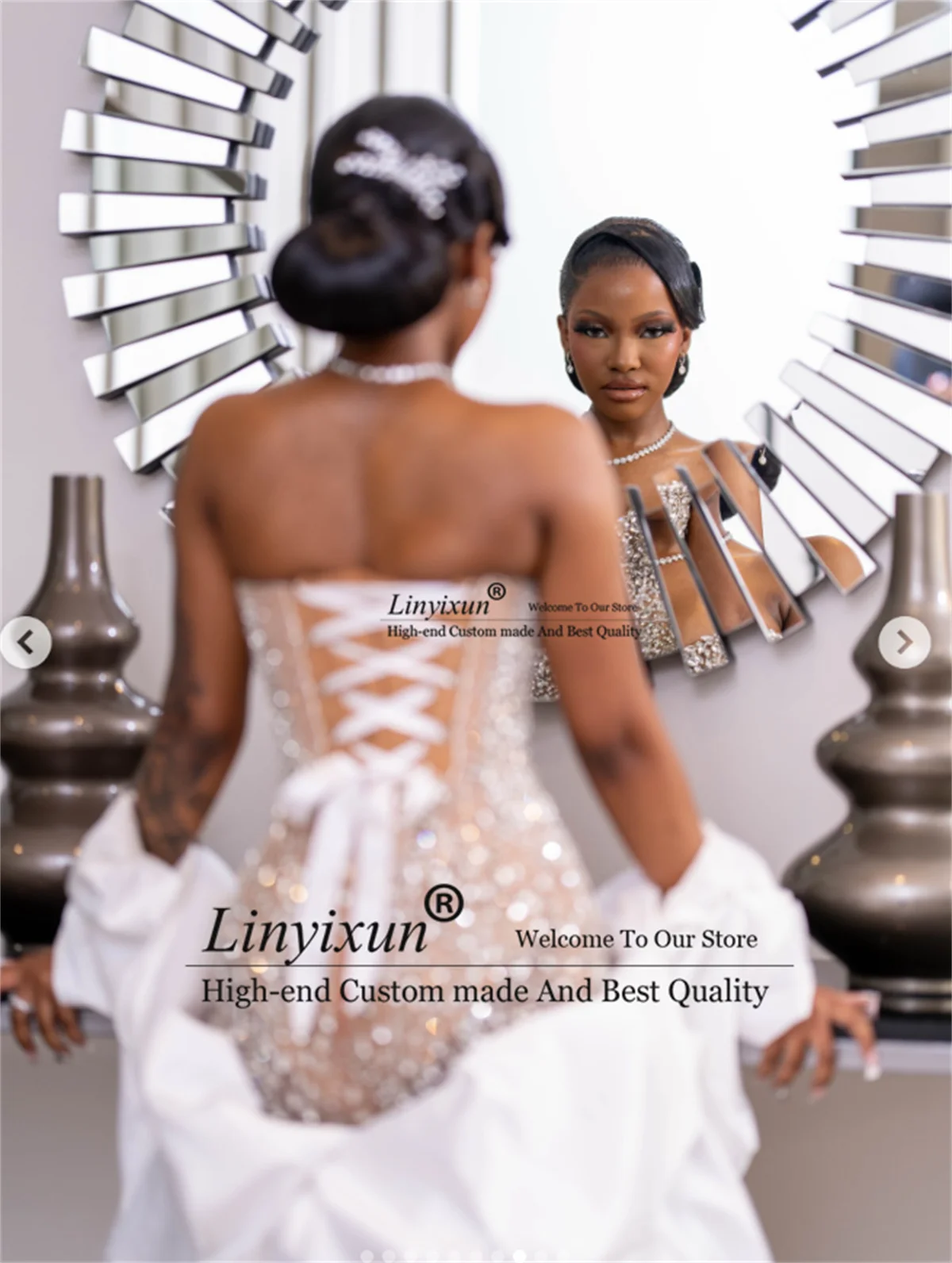 아프리카 라인스톤 크리스탈 머메이드 댄스 파티 드레스 정장 아소 에비 웨딩 파티 드레스 맞춤형 블랙 소녀 이브닝 갈라 가운