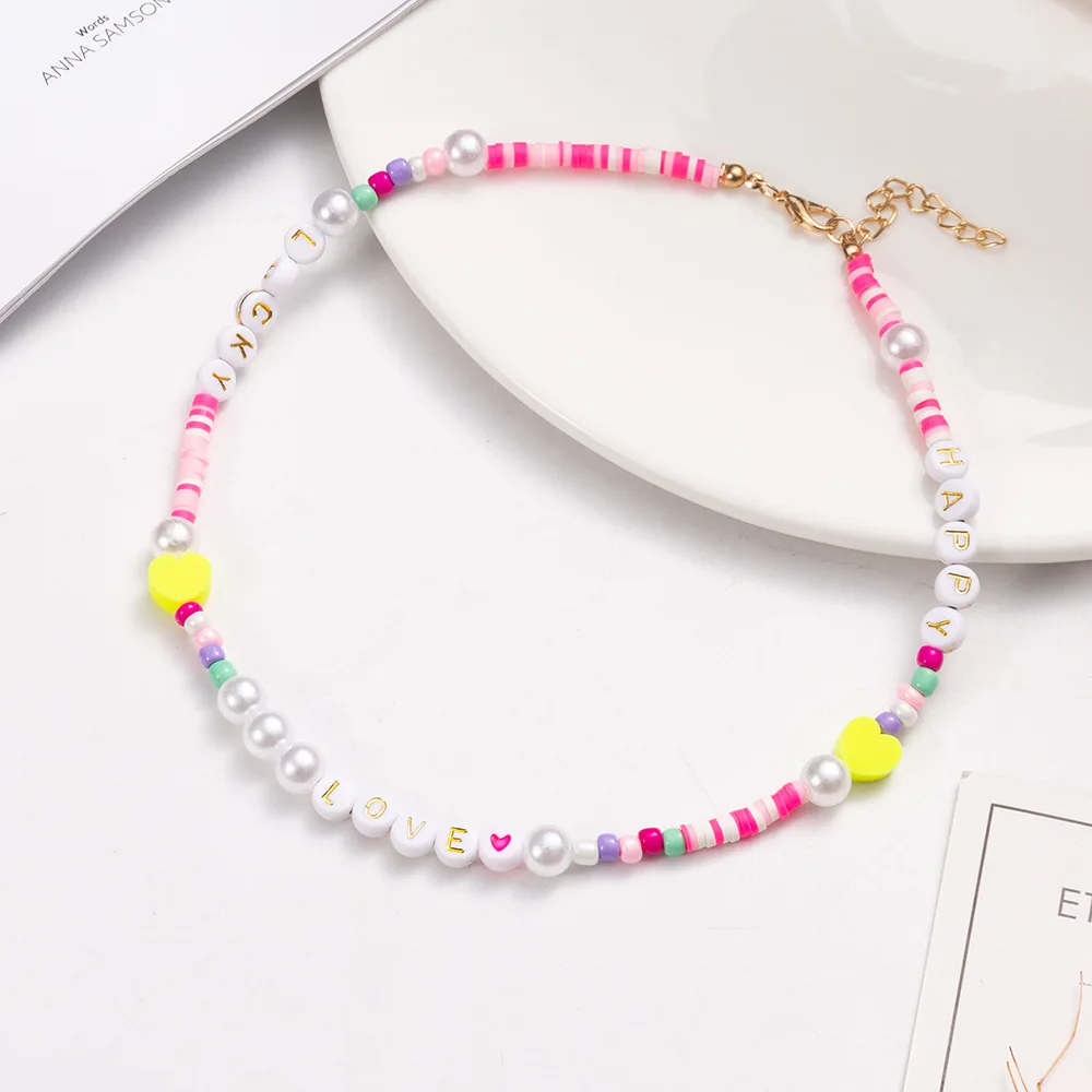 

letter lucky clay necklace