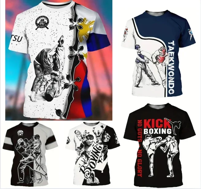 

Men's Taekwondo Graphic Print T-shirts 3D Kick Boxing Dojo Uniform Fashion Short Sleeve Crew Neck T Shirt Summer Unisex Kid Tops