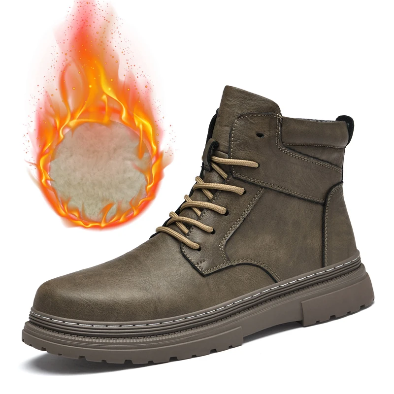 Теплая зимняя мужская кожаная обувь, резиновые непромокаемые ботильоны, уличные удобные рабочие зимние ботинки на меху для мужчин, Zapatos Para Hombre