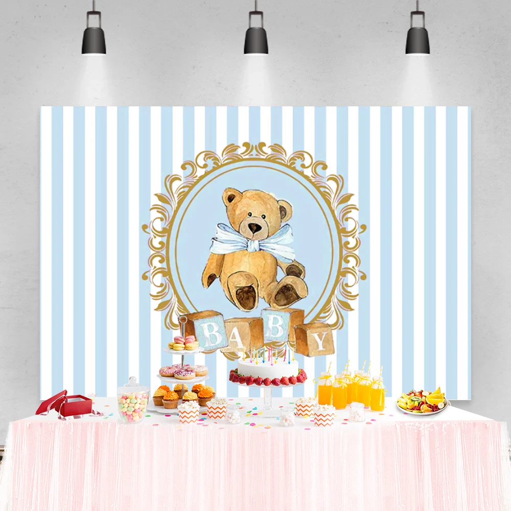 Teddy Bear Birthday Backdrop Pink White Stripes Newborn Baby Shower Birthday Party Photography Background Photocall Brtshwfn