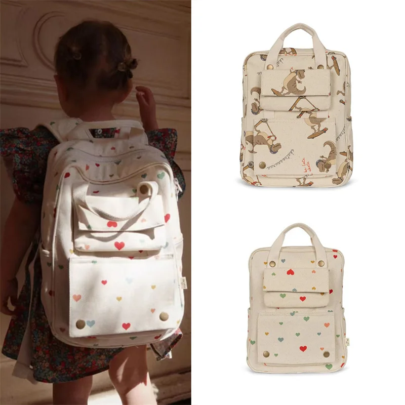 KS-mochilas escolares para niños pequeños, morral infantil de marca con estampado de corazón y dinosaurio, para guardería, 2023