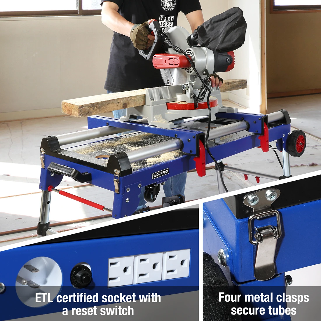 WORKPRO Miter Saw Stand 5-in-1 Work Station Workbench Quick Folding Work Table with Detachable Miter Saw