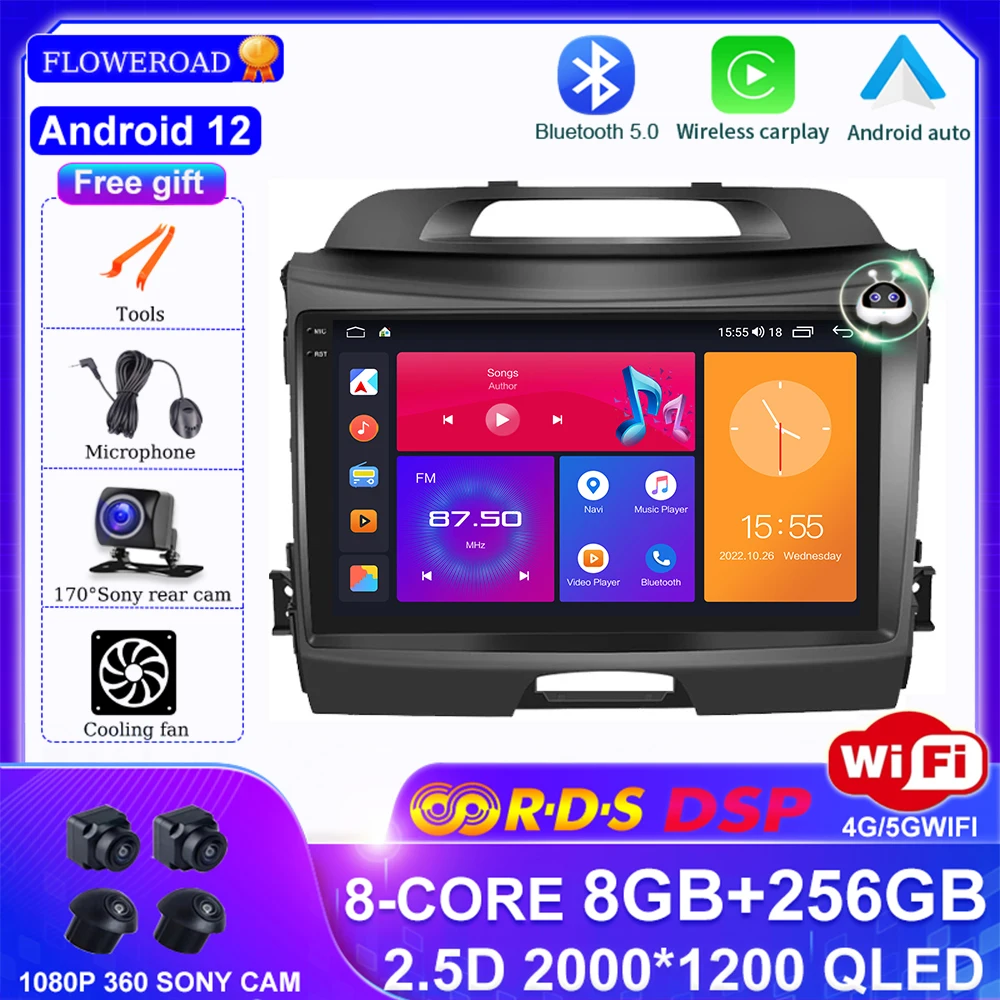 

Android 12.0 QLED 8+256G For KIA Sportage 3 2010-2016 Car Radio Multimedia Video Player 4G Navigation MP5 DVD AI Voice