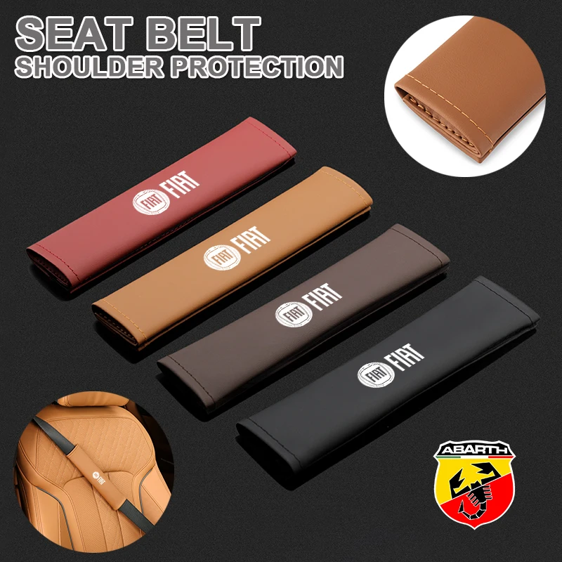 Leder Auto Sitz Gürtel Schulter Schutz Set Innen Zubehör Für Fiat Abarth 500e Panda Tipo FR Argo Freemont Bravo Punto