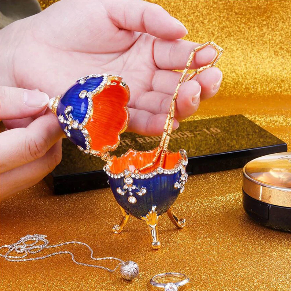 

1pc Egg Shape Alloy Jewelry Box Rhinestone Small Trinket Storage Earrings Rings Organizer Container Gift Women Home Closet