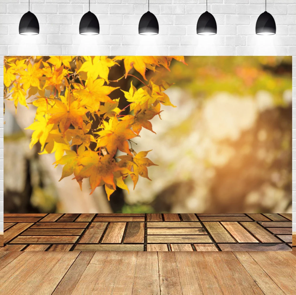 Autumn Maples Leaves Fallen Backgrounds For Photography Light Bokeh Wooden Floor Baby Newborn Portrait Scene Photo Backdrop