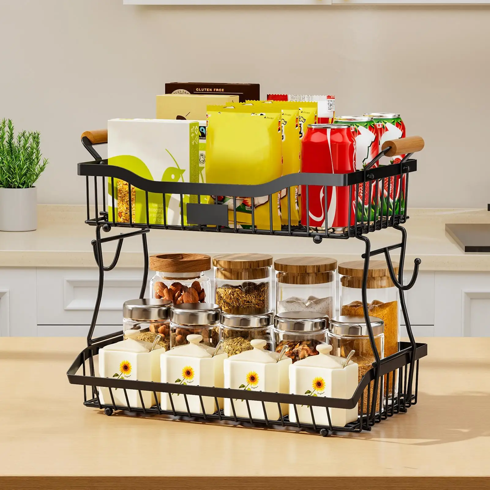 

Countertop Fruit Basket 2 Tier Storage Holder for Food Household Vegetable Holder for Fruit Vegetable Snack Bread Pantry Office