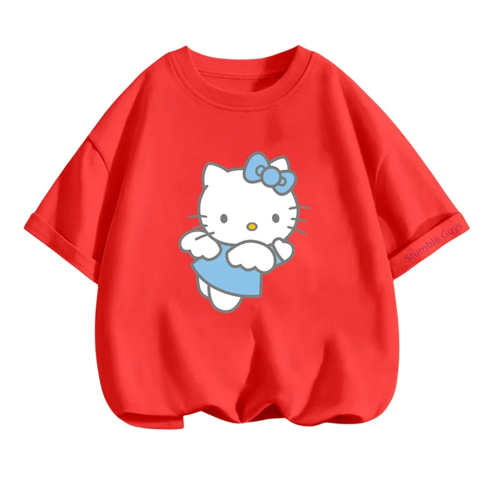 

Футболка с принтом Hello Kitty, летняя детская одежда для мальчиков и девочек от 3 до 14 лет, с круглым вырезом и короткими рукавами Sanrio