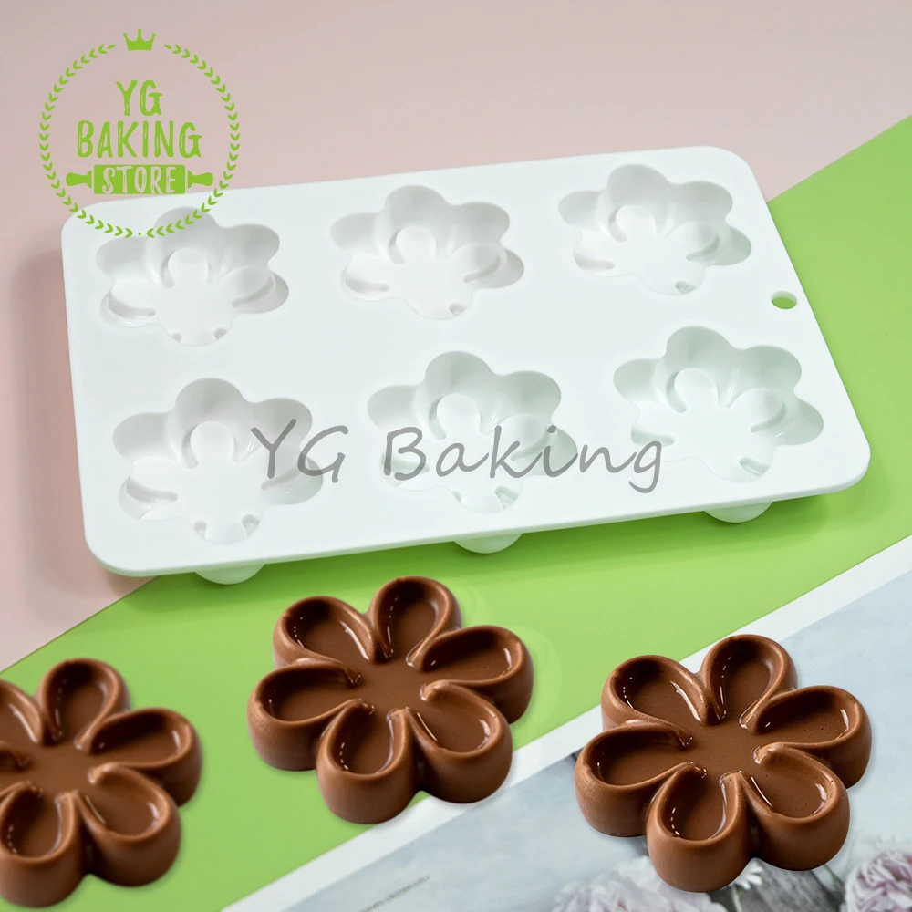 Dorica 6 Cavity Flower Design Pudding Mousse Mould DIY Dessert Chocolate Silicone Mold Cake Decorating Tools Kitchen Bakeware