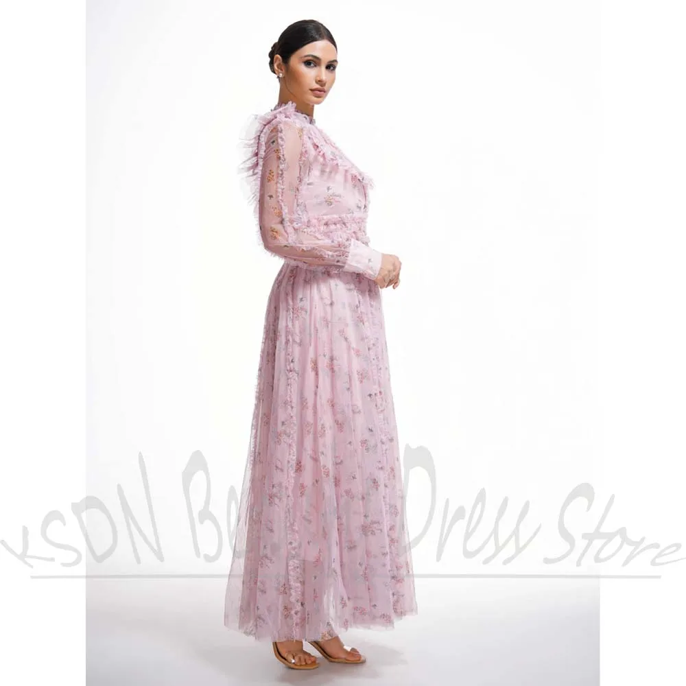 Abiti floreali da donna Chic maniche lunghe alla caviglia Fiori Abito Moda Vacanza al mare Festa di compleanno Abiti lunghi a trapezio