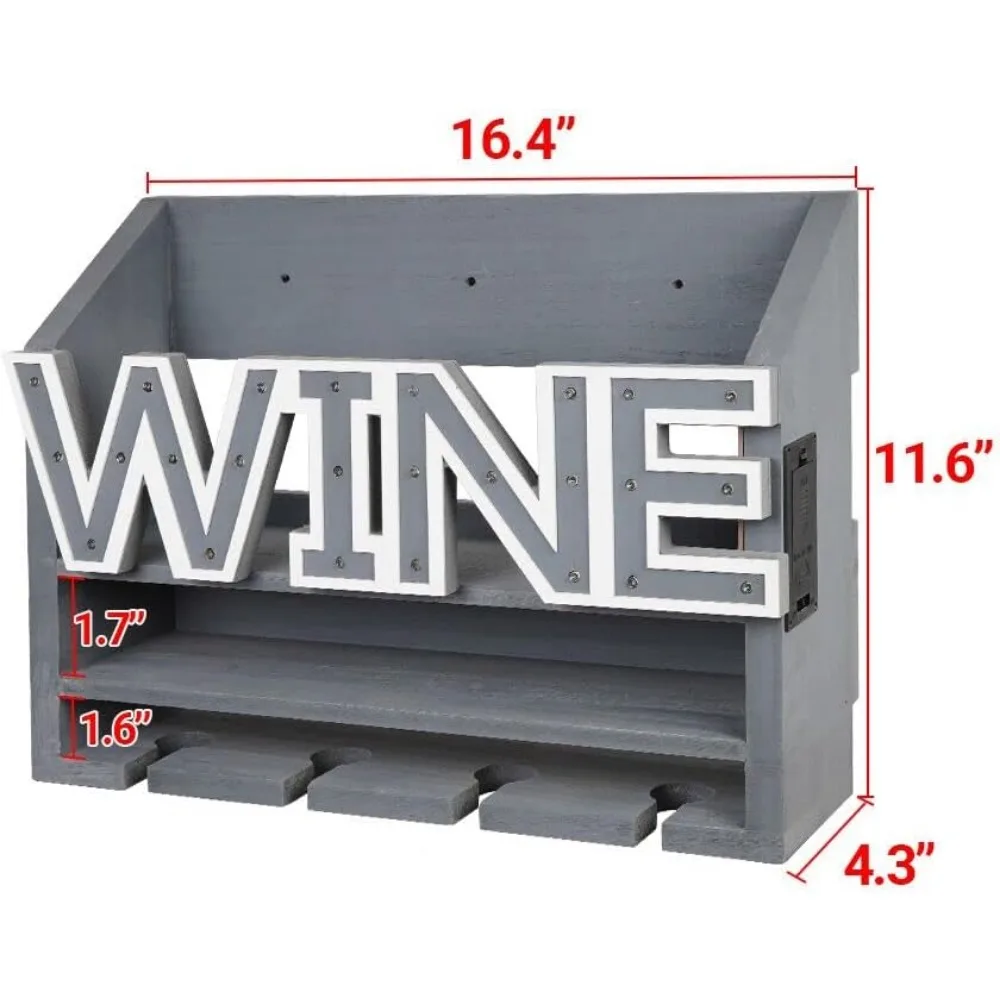 LED Wooden Wall Mounted Wine Rack and Glass Holder –Rustic Wine Bottle & Glass Holder & Wine Cork Storage Modern Home Decor