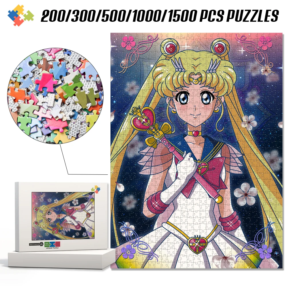 

Sailor Moon Diy Cardboard/wooden Puzzle 108/200/300/500/1000/1500 Pieces Multi-Size Customizable Puzzle with Box The Best Gift
