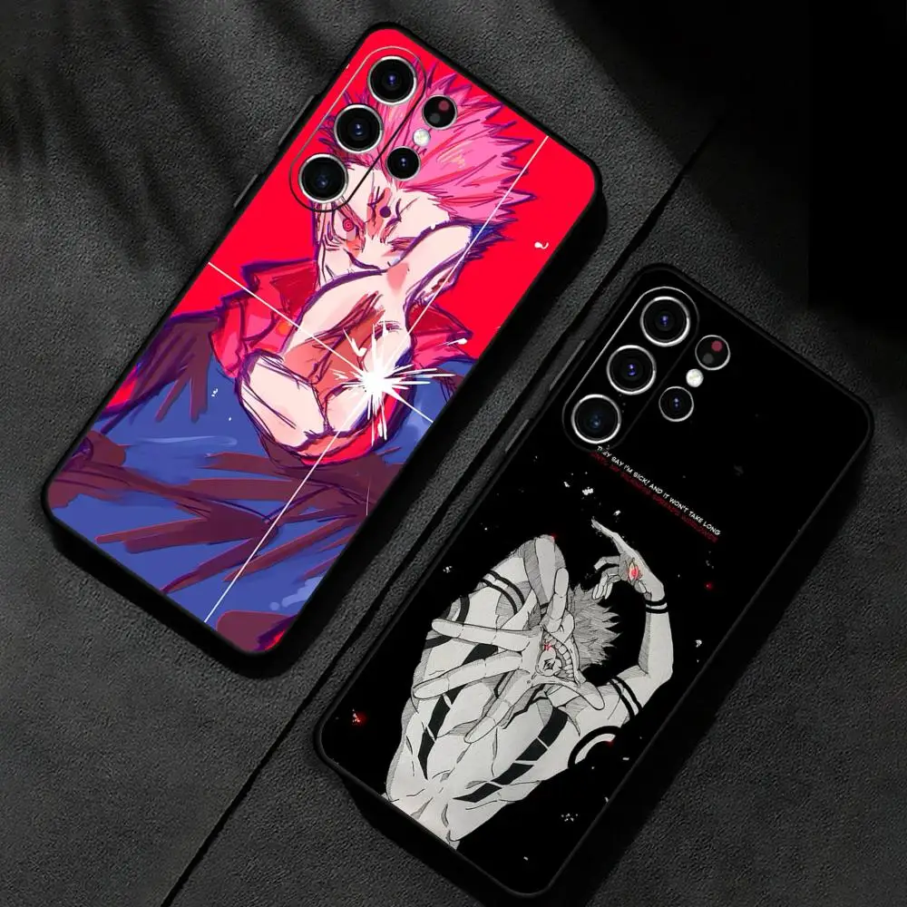 J-Jujutsues Sukuna cool  Kaisen Phone Case For Samsung Galaxy S26 S25 S24 S23 S22 S21 S20 Plus Ultra Soft Black view 3