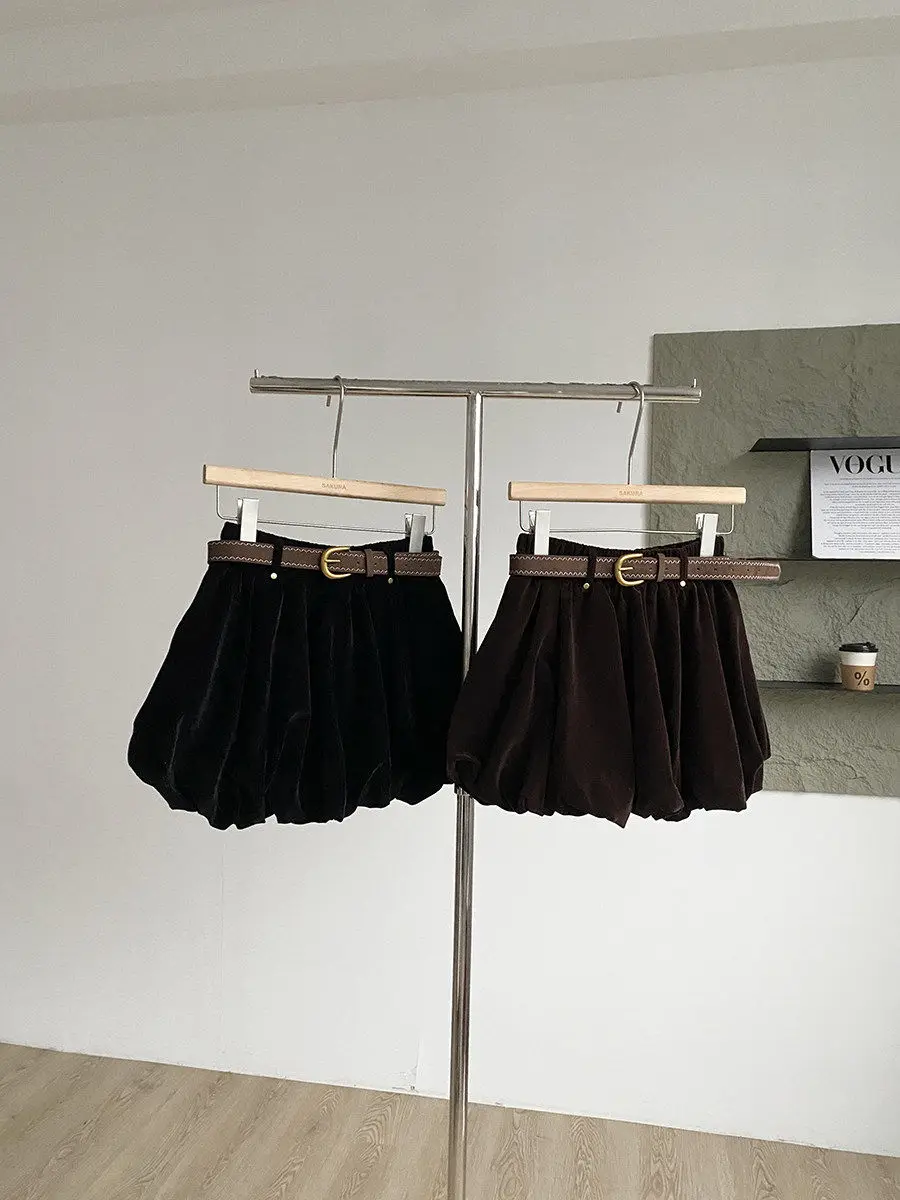 

Retro Velvet Bloom f Skirt Women's High Waist A-Line ort Slimming Faion plus Size Spring 2026 New Sle Ele