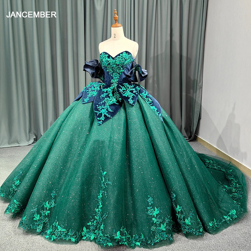 

Jancember Изысканное платье Quinceanera по индивидуальному заказу 2024, бальное платье в форме сердца с короткими рукавами и бисером на шнуровке для бар-мицвы DY6659