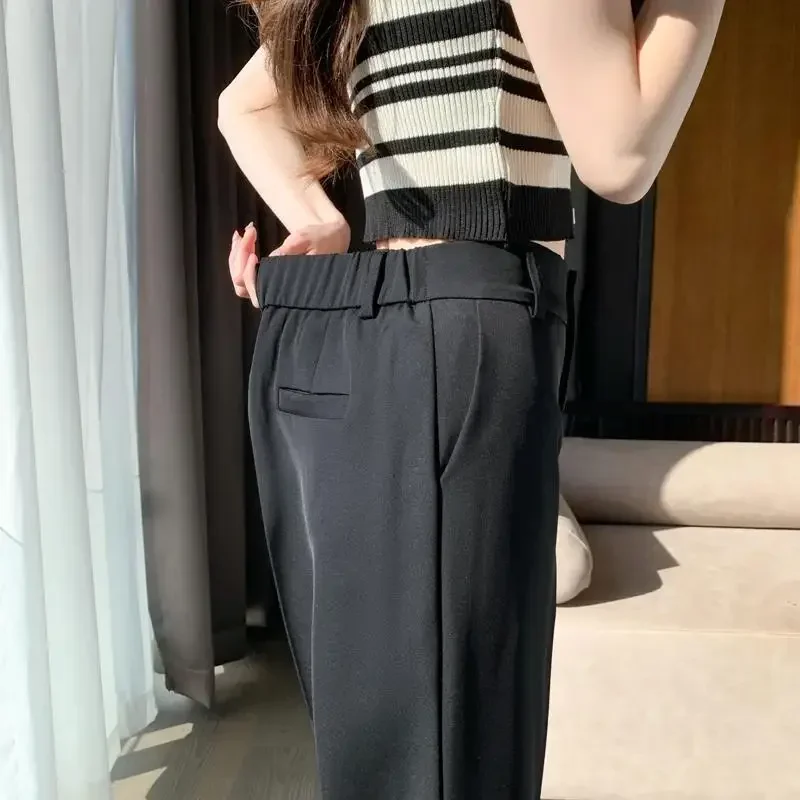 

Black Suit Pants Women's Back Elastic High Waisted Smoke Pipe Pants Loose Straight Tube Small Leg Harlan Pants Trend