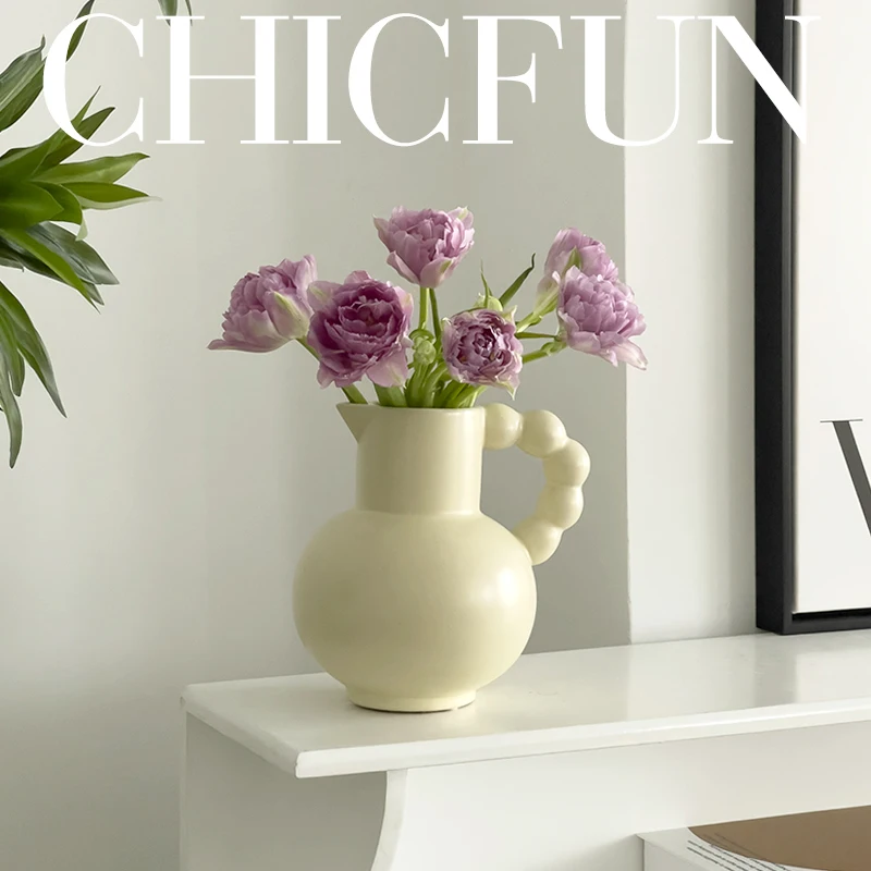 

Vase French milk pot ceramic ornament living room flower arrangement hydroponics advanced sense retro