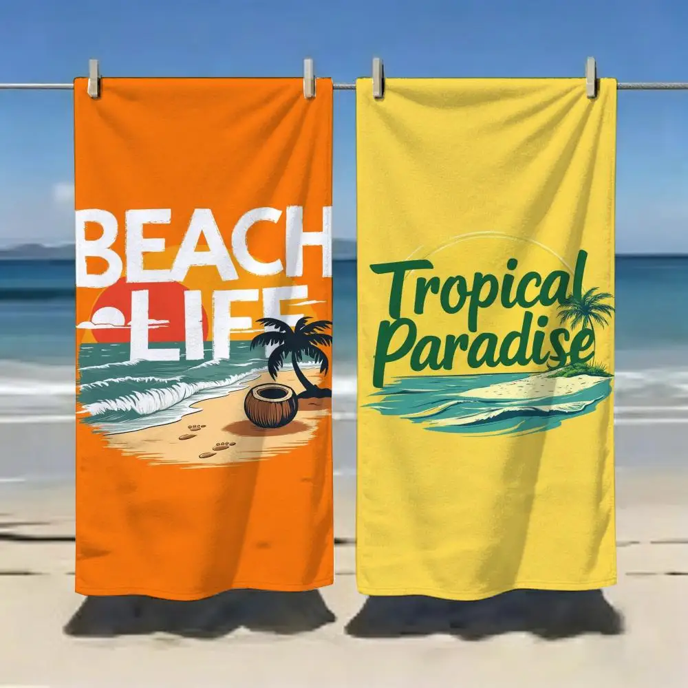 Beach Summer- Typography Towel Microfiber soft Beach Towel for Travel Fitness Sauna Bathing Camping