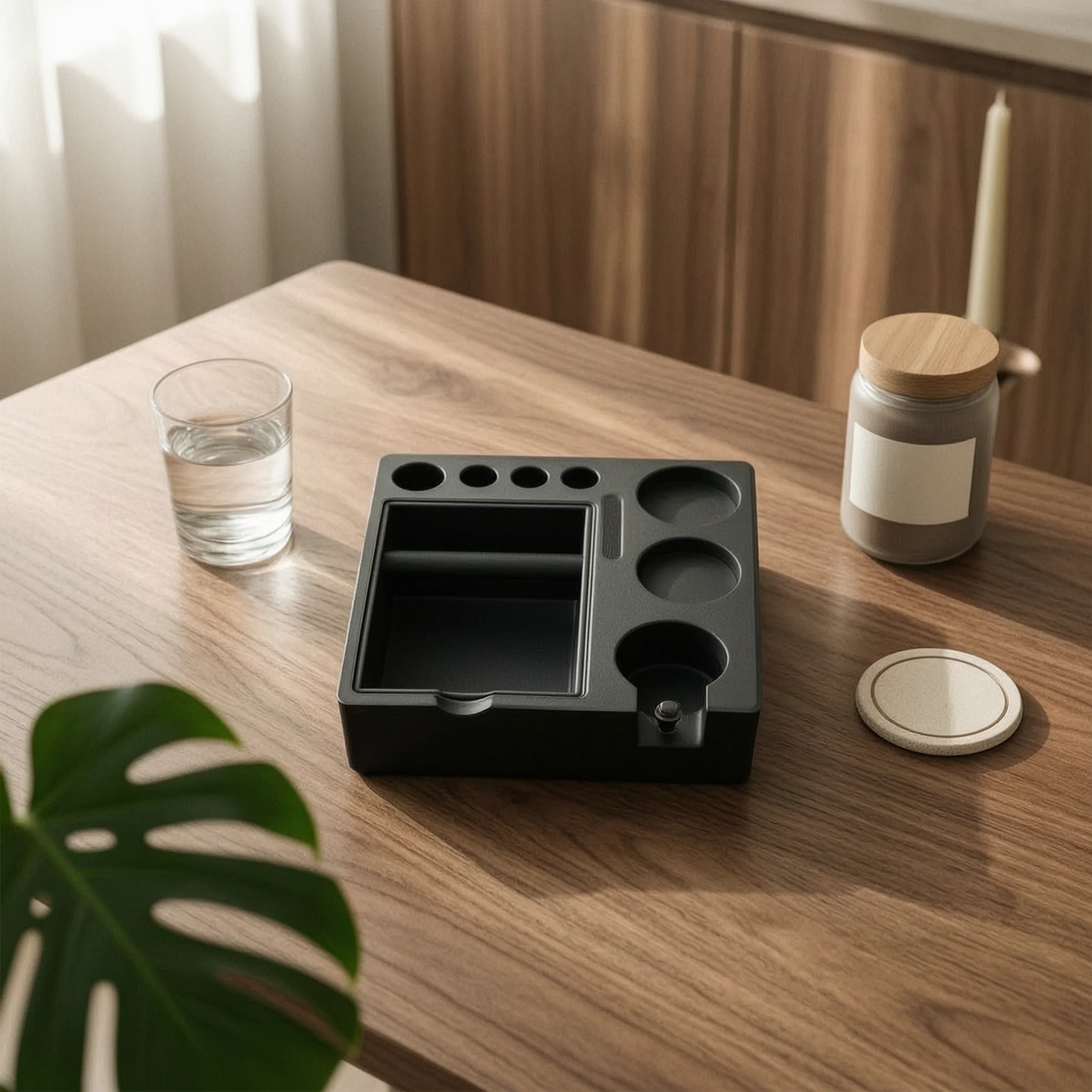 Tamping Station with Knock Box Detachable Portafilter Tamping Station Espresso Knock Box Stand ABS Coffee Puck Bin