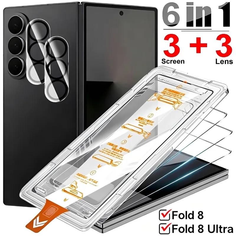 6in1 for Samsung Galaxy Z Fold 8 HD Tempered Glass with Easy Install Tool Full Cover Camera Lens Protector for Z Fold 8 Ultra