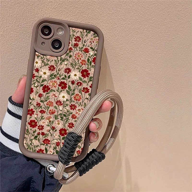 Flower Chain Lanyard Phone Case For OPPO Reno 14 13 12 11 Pro F 8T 10 8 6 7 5 Pro 5G Casing Korean Silicone Cover