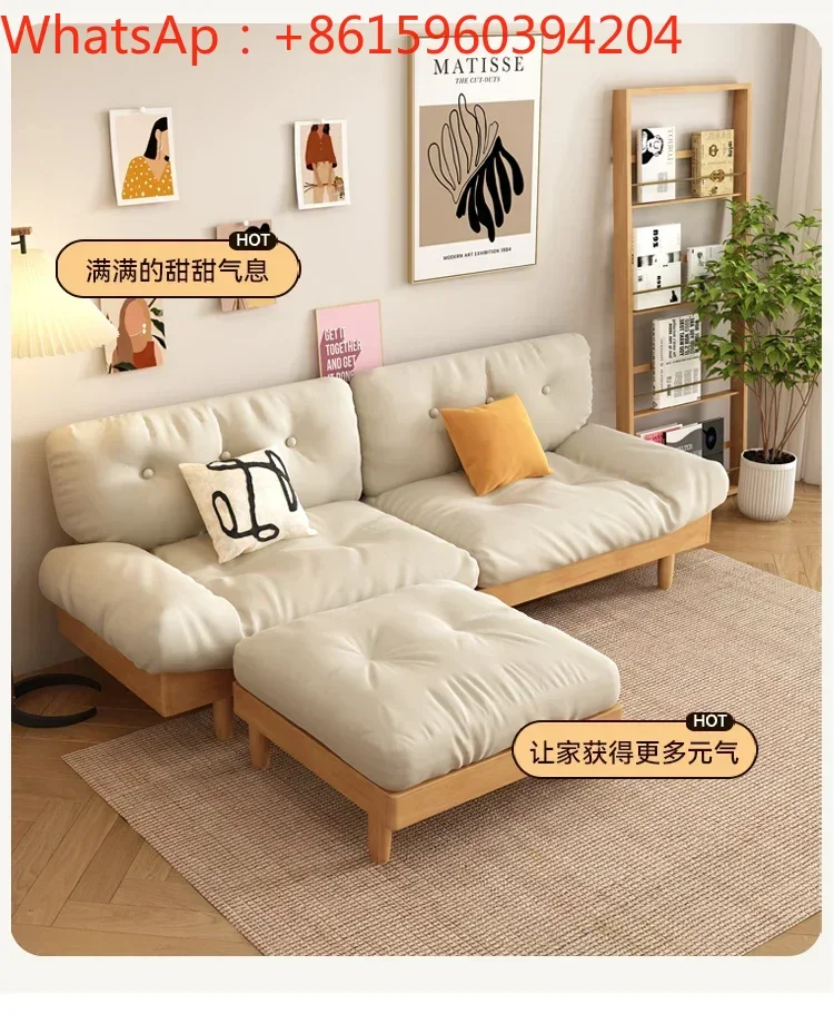 Japanese-style anti-cat scratch cloth sofa quiet wind modern simple living room small solid wood three-person sofa