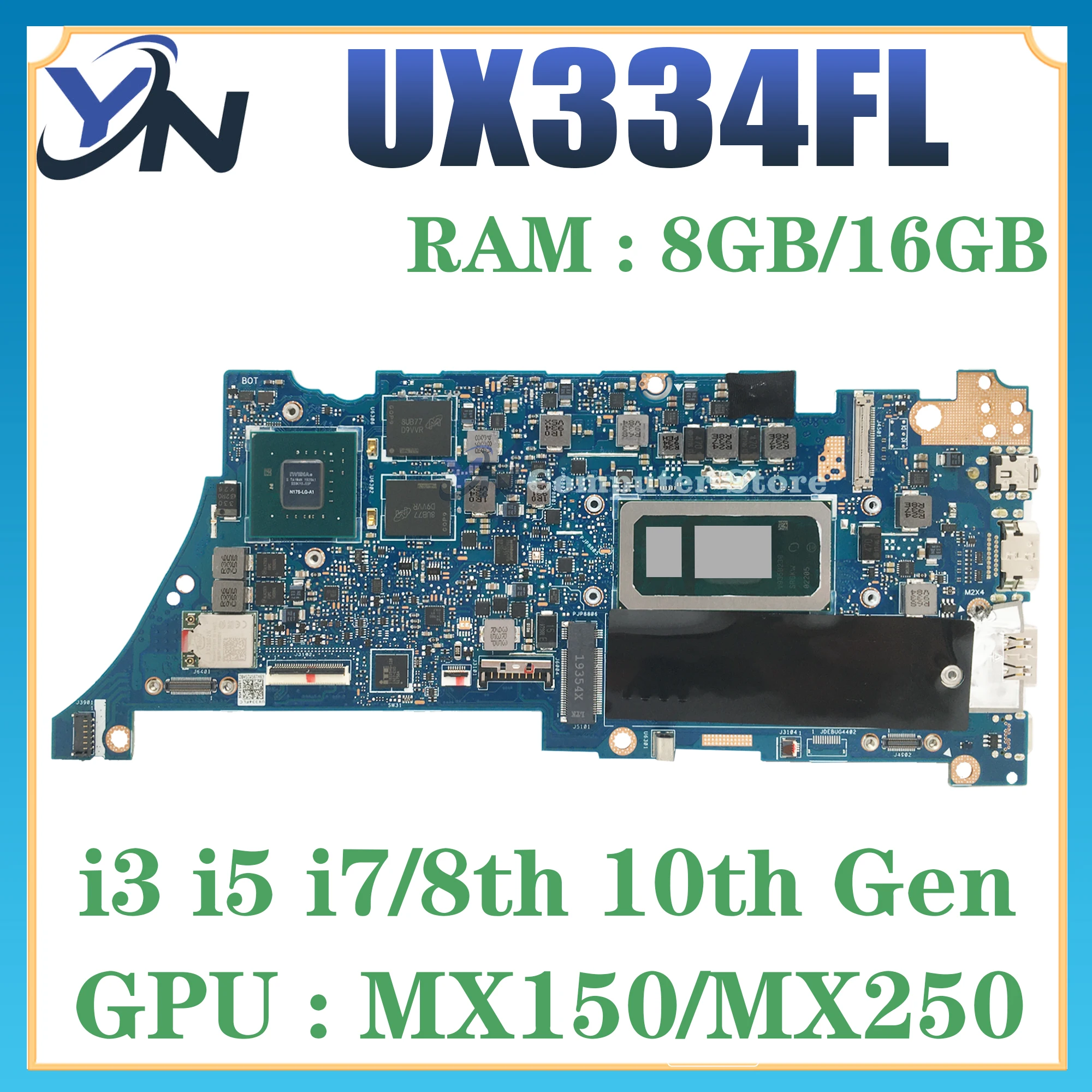 UX334FL Mainboard For Asus Zenbook UX463FL UX434FL UX434FAC Laptop Motherboard W/i3-i5-i7-8th i5 i7-10th Gen 8GB/16GB-RAM