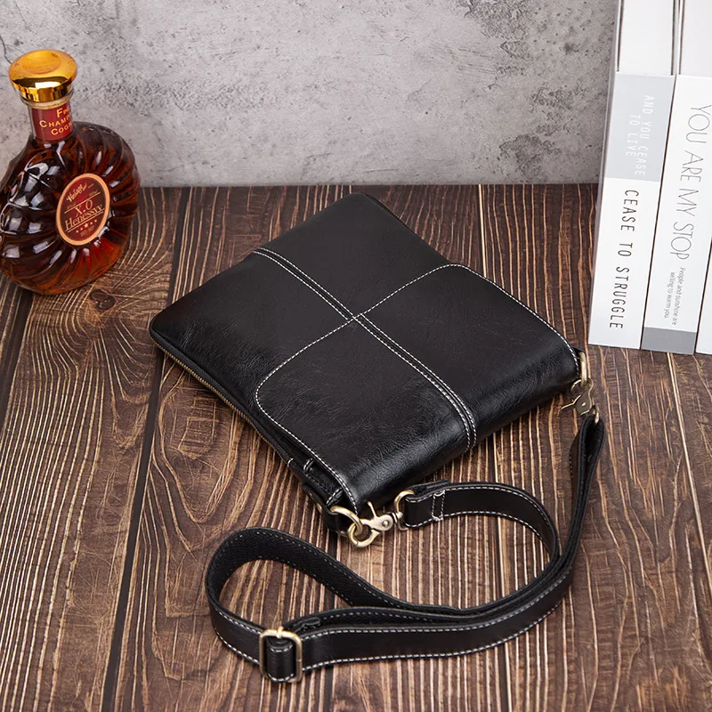 PU leather men's vertical square single-shoulder bag with flip cover, light and thin flat storage, travel crossbody bag
