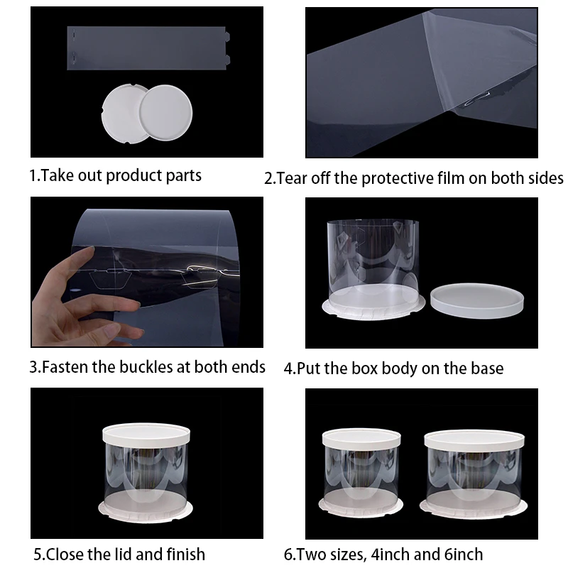 Large Transparent Cake Gift Box 4/6inch Clear Cakes Rose Bear Packaging Boxes Birthday Party WeddingmDessert Present Decoration