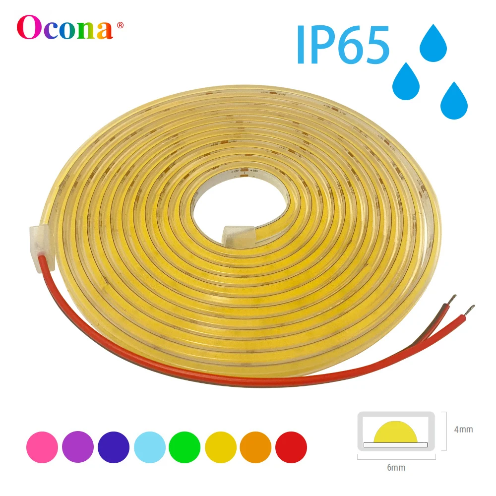 6mm Outdoor Waterproof COB LED Strip Lights For Home Decor DIY Car IP65 DC 12V 24V 5V Flexible Silicon Tube 6*4mm Dimmable