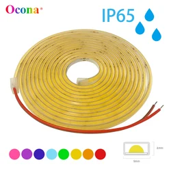 Impermeável COB LED Strip Lights para Home Decor, tubo de silicone flexível, regulável, DIY, ao ar livre, carro, IP65, DC 12V, 24V, 5V, 6mm x 4mm, 6mm