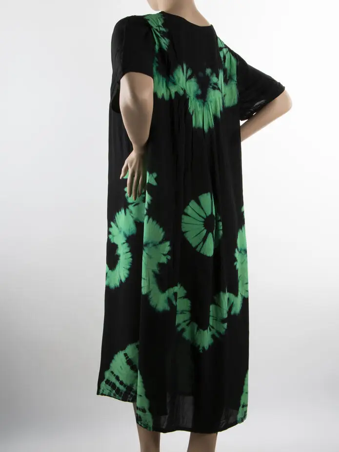 Short sleeve 100% Cotton fashion ladies African Tie die summer batik dress green SAMIRAA with head scarf coverchief