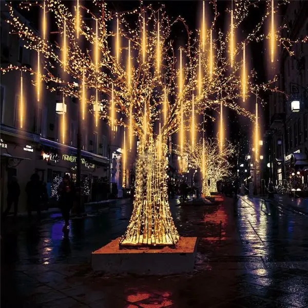 Luces de lluvia de meteoritos para exteriores, 10 tubos, árbol de Navidad y nevadas, 50cm